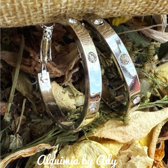 DIAMOND STYLE HOOP SILVER EARRINGS - Picture 1 of 1